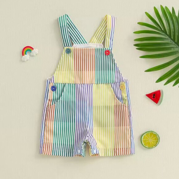 Colorful Overalls Rainbow Jumpsuit Rainbow Birthday Bodysuit Clothes - Picture 1 of 6